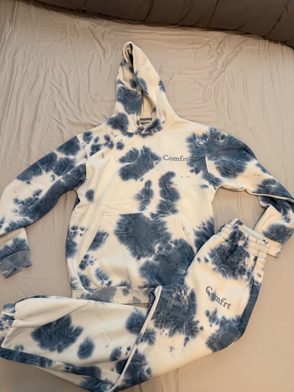 Blue & White Tie-Dye Hoodie and Jogger Set
